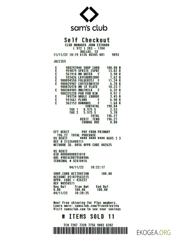 Chèque du magasin de détail Sam's Club